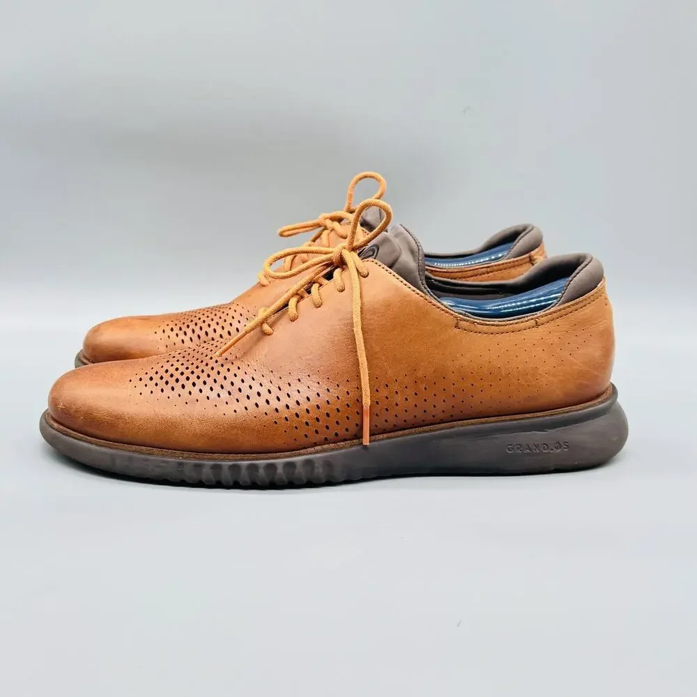 Cole Haan Shoes Mens 12 Brown Leather Zerogrand Perforated Oxford Dress Sneakers - Picture 3 of 10